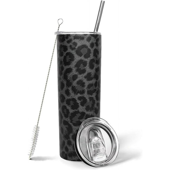 Black Leopard Tumbler, Tumbler with Lid and Straw-Leopard, Cheetah Print-Stainless Steel Insulated-Skinny Tumbler for Women Mom Girls Daughter Teenage Girls-Travel Iced Coffee Cup Mug-20 oz Tumbler