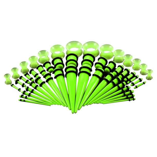 Kit de 50 tapones cónicos de silicona para túneles (1,6 mm-10 mm, 14 g-00 g) verde fluorescente