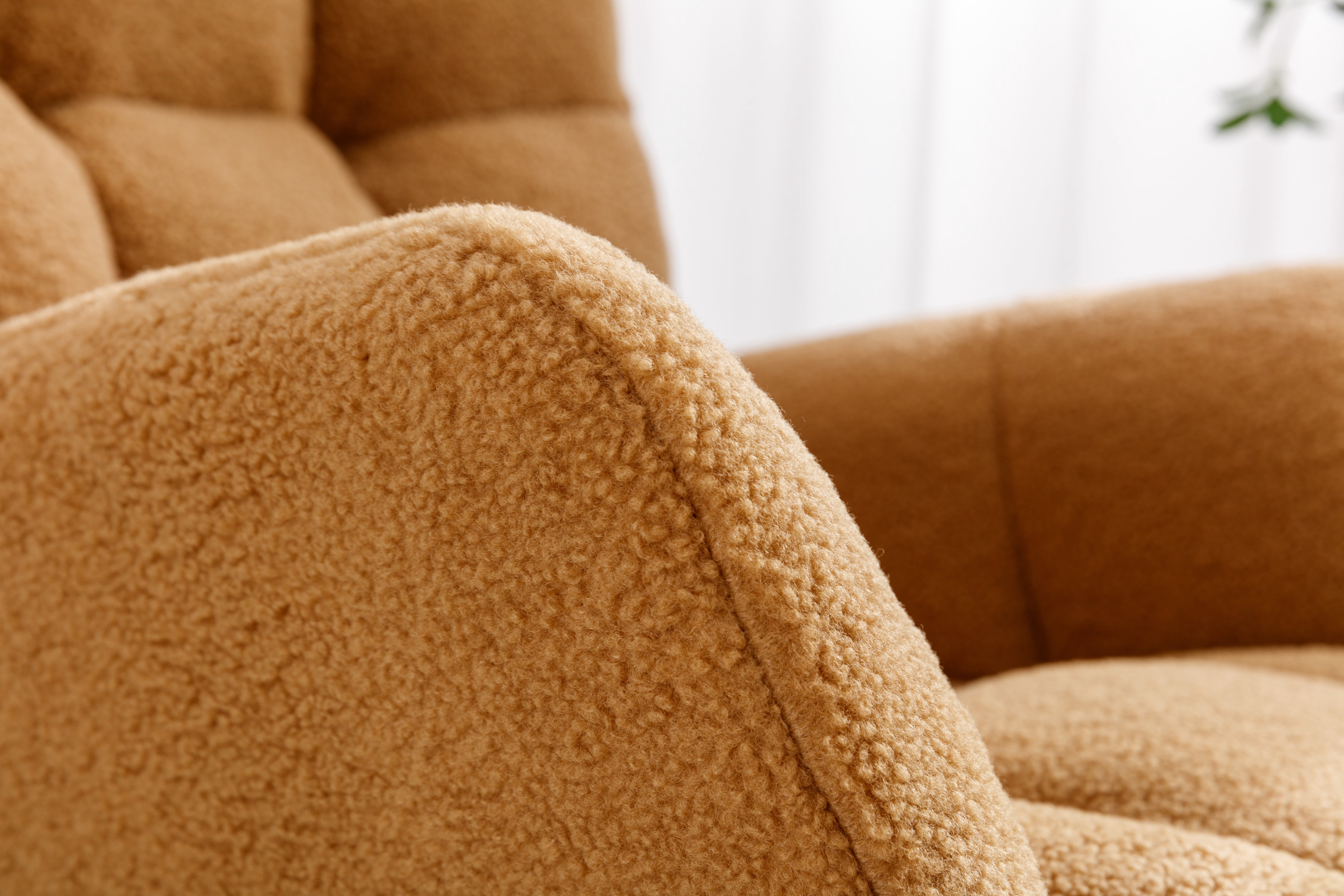 FFZ Teddy Fabric Rocking Glider Nursery Chair For Living Room Indoor Khaki