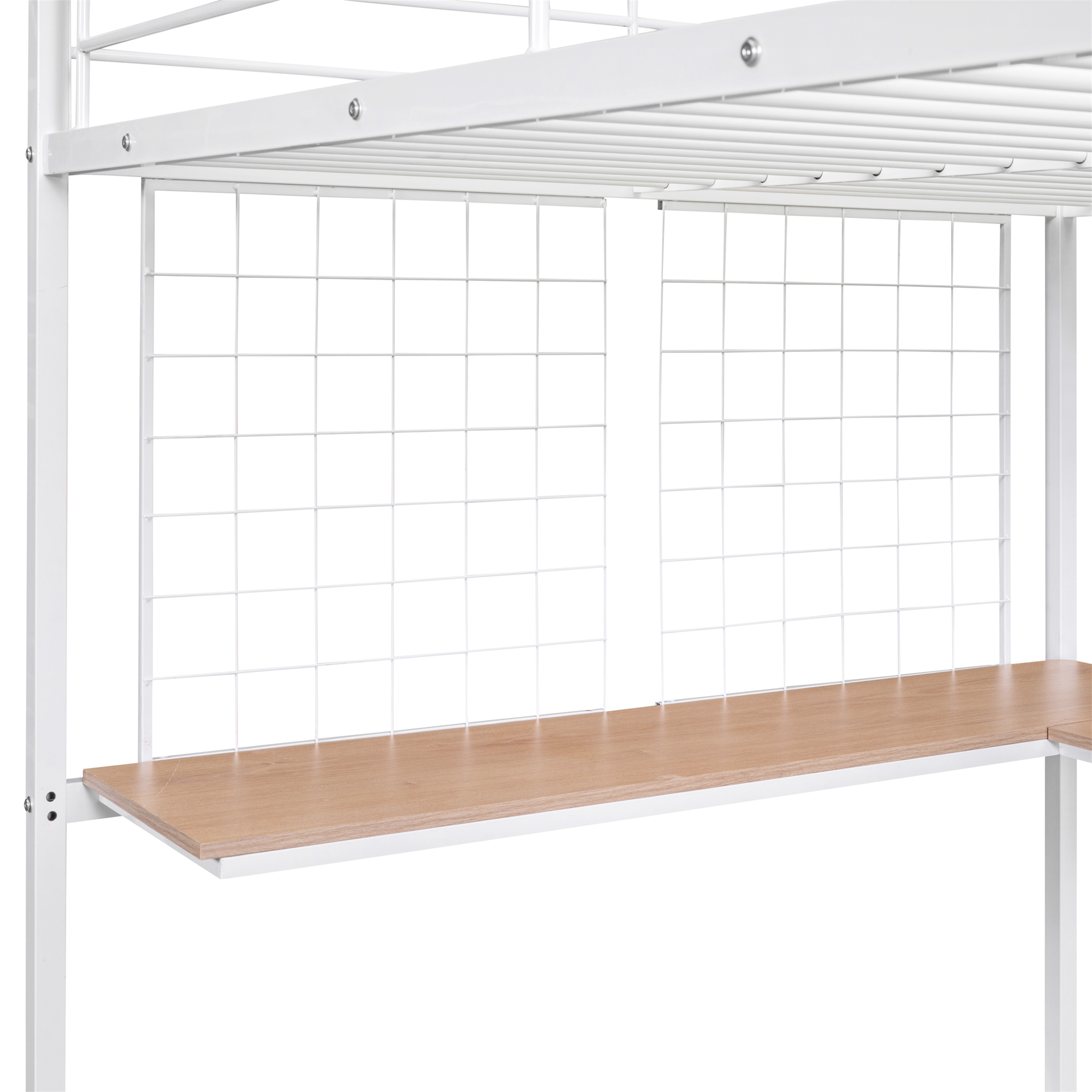 Aukfa Full Size Loft Bed with L shape Desk, Heavy Duty Metal Bed Frame for Teens Adults, White