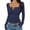 Navy, variant on Women's V Neck Ribbed Knit Top Long Sleeve Henley Neckline Slim Fit Casual Basic Solid Color T Shirt Elegant Everyday Essential
