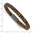 thumbnail image 4 of Chisel Stainless Steel Antiqued Braided Brown Leather and Multi-color Nylon Bracelet - 8.25", 4 of 6