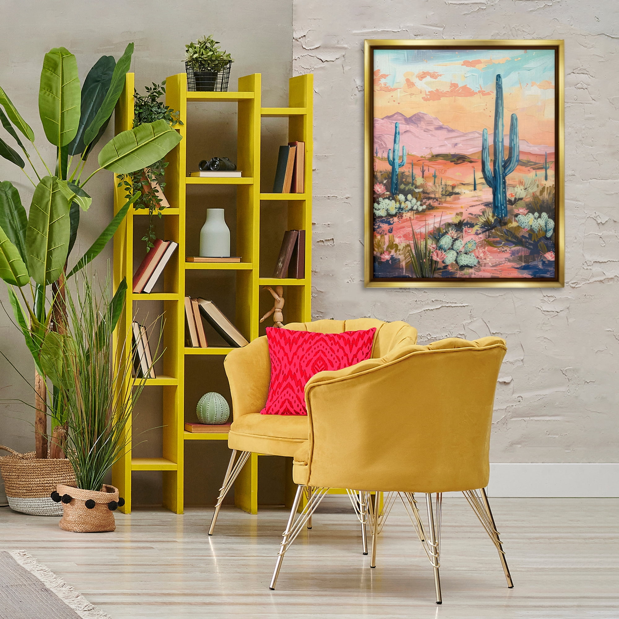 Stupell Industries Soft Canyon Sunset Cacti Landscape & Nature Painting Gold Floater Framed Canvas Art Print Wall Art, 25 x 31
