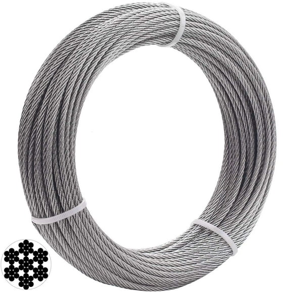 Favordrory 1/8 Inch T316 Marin Grade Stainless Steel Aircraft Wire Rope Cable for Railing, Decking, DIY Balustrade, 7x7 Construction, 100 Feet