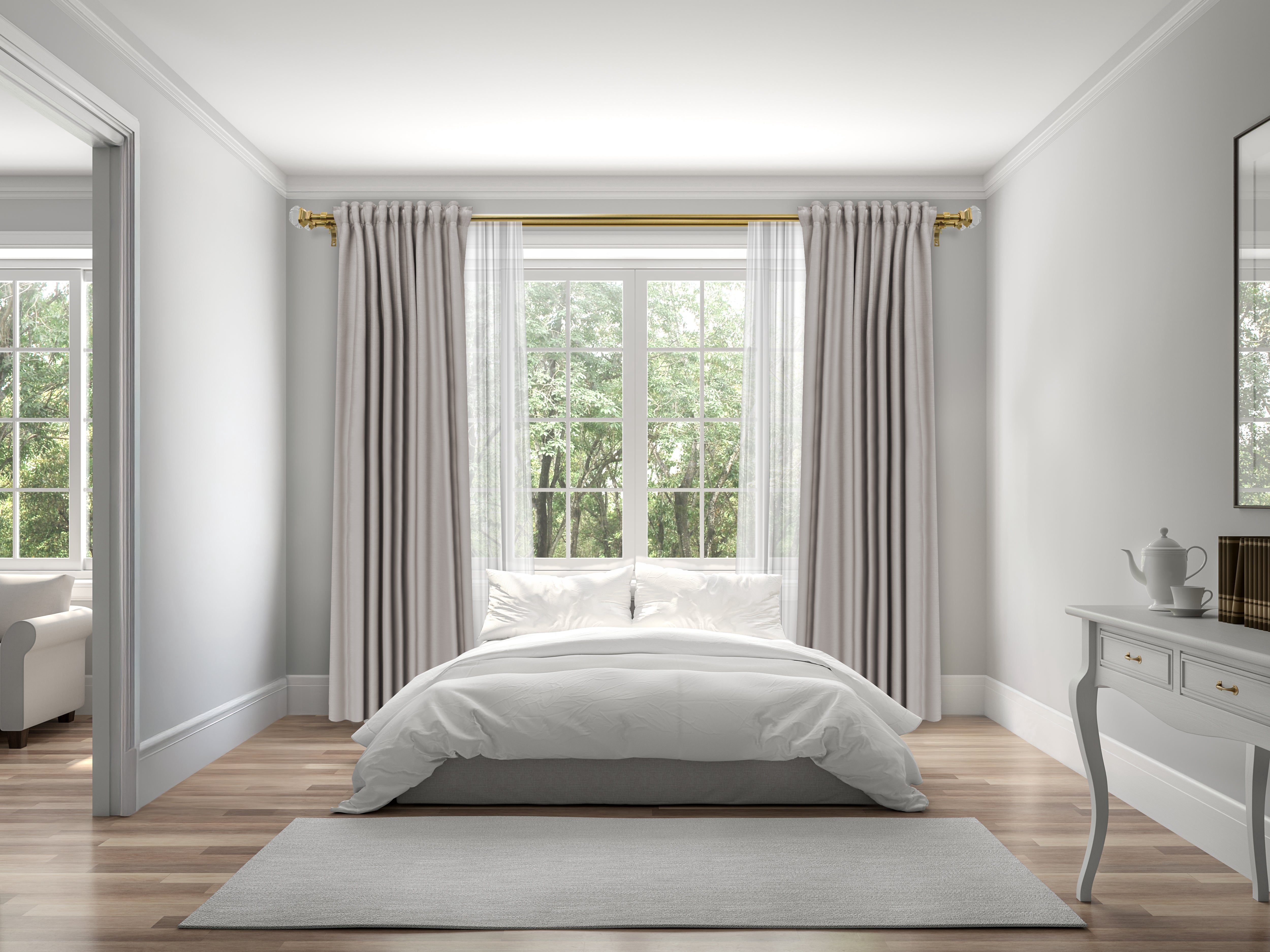Lumi 36 in. - 72 in. Telescoping 1 in. Double Curtin Rod Kit in Champagne with Crystal Square Finials