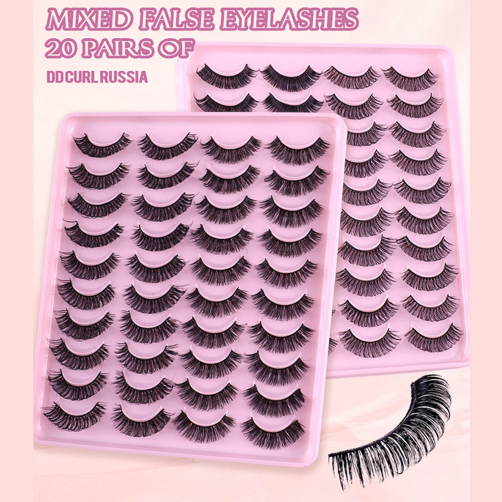 Natural Synthetic Volume False Eyelashes - Pack of 20 Pairs, Thick Full Volume, Natural Curling, High-Quality Synthetic Fibers, Dramatic Look, Beauty Makeup Tool, Women, Reusable
