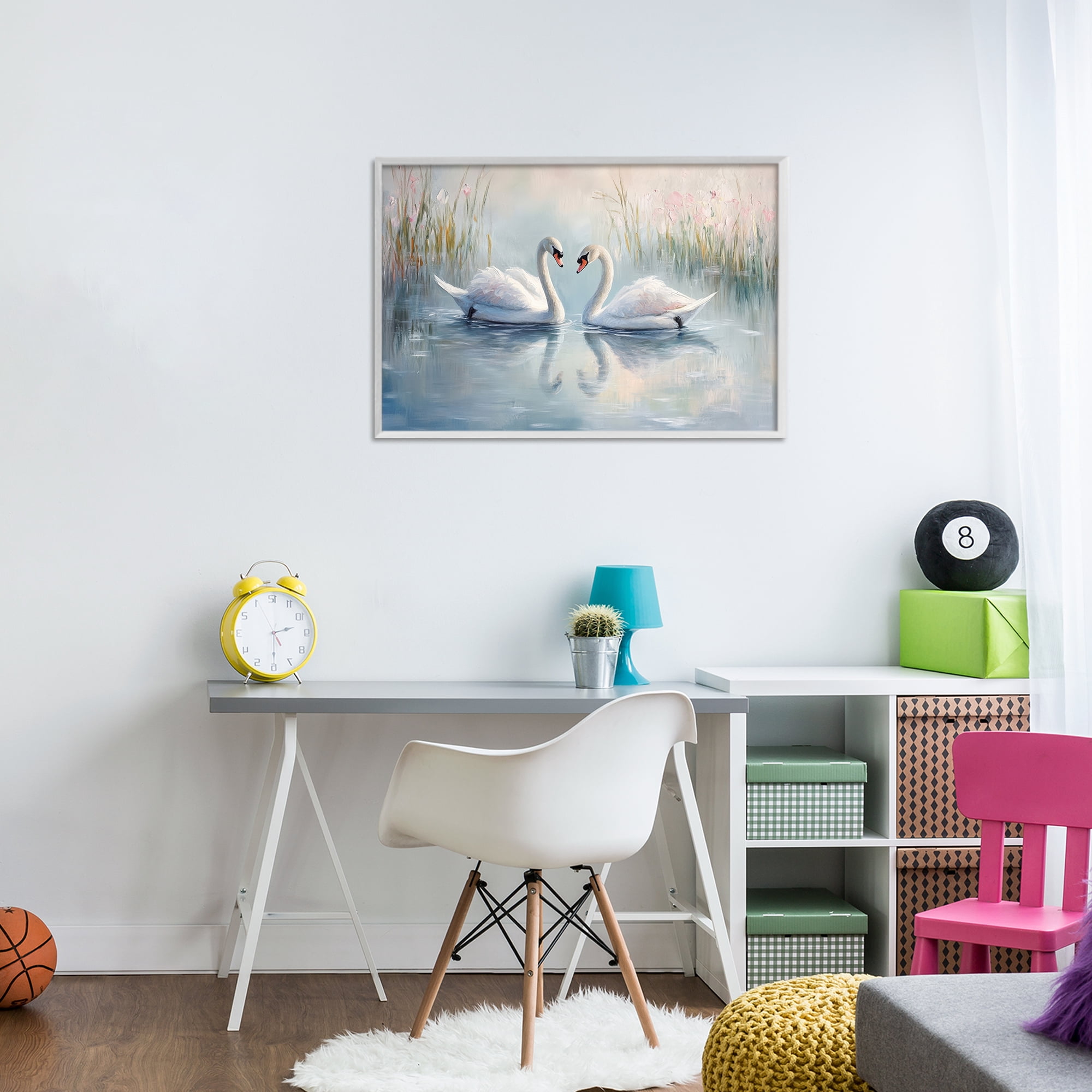 Stupell Industries Simple Swan Reflections White Framed Giclee Art, design by Petal Prints Design