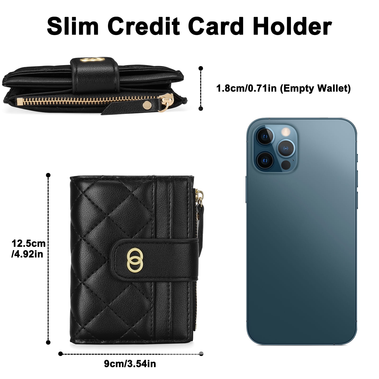 Small Wallet for Women Slim Bifold Leather Credit Card Holder Wallets Zipper Pocket Coin Purse with ID Window
