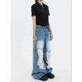 thumbnail image 2 of HLSOHJP Women's Distressed Personality Blue Pants American Cool Girl Bottoms High Waist Baggy Jeans Female Denim Wide-leg Trousers, 2 of 5
