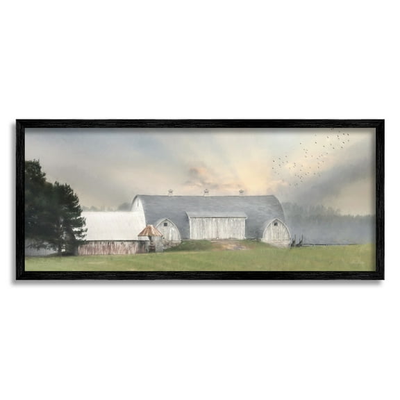 Stupell Industries Sunlit Barn Birds Flying Rural Countryside Pasture Graphic Art Black Framed Art Print Wall Art, Design by Lori Deiter