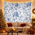thumbnail image 3 of Dense Blue Hydrangea on Cream Background, Nostalgic Vintage for Art Lovers, Chinoiserie Toile Decor, Housewarming Gift, Tapestry Wall Hanging for Living Room and Dining Room, 3 of 7