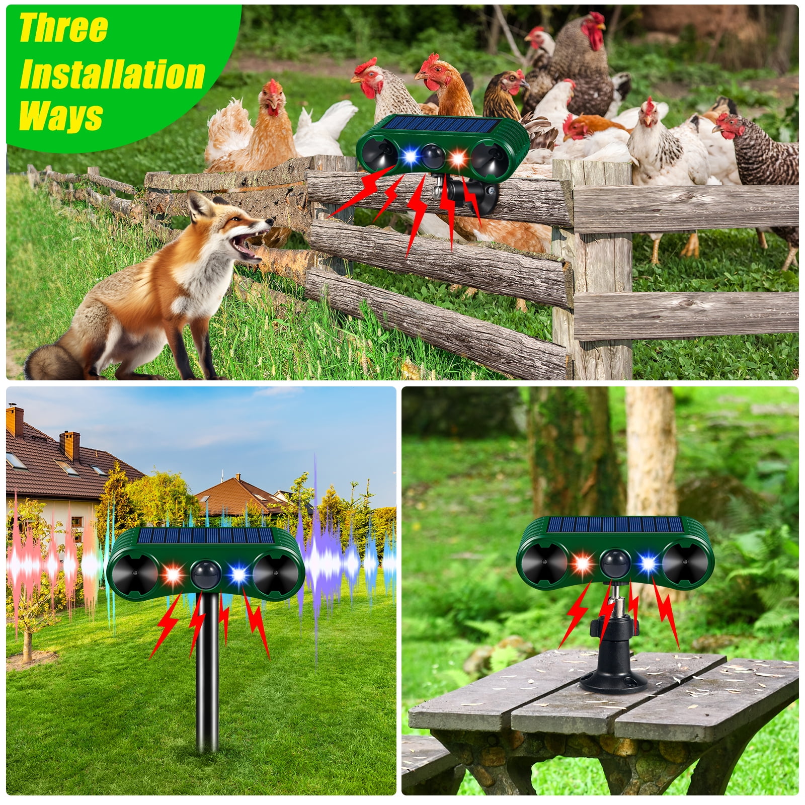 Onemayship Solar Pest Repeller with Motion Sensor: this innovative pest repeller is equipped with a PIR sensor and alternating red/blue flashing lights to repel cats, dogs, deer，protect yards