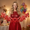 thumbnail image 6 of Red Bow Garland - 8-Piece Satin Bow Banner, Festive Red Decoration with Long Streamers, for Christmas, Wedding, Birthday, Party, Home, Mantel, Bedroom, Gift Wrapping, 6 of 6