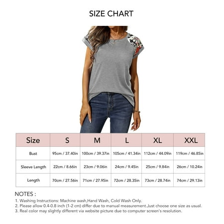 Short Sleeve T Shirt, Round Collar Floral Print Splicing Easy