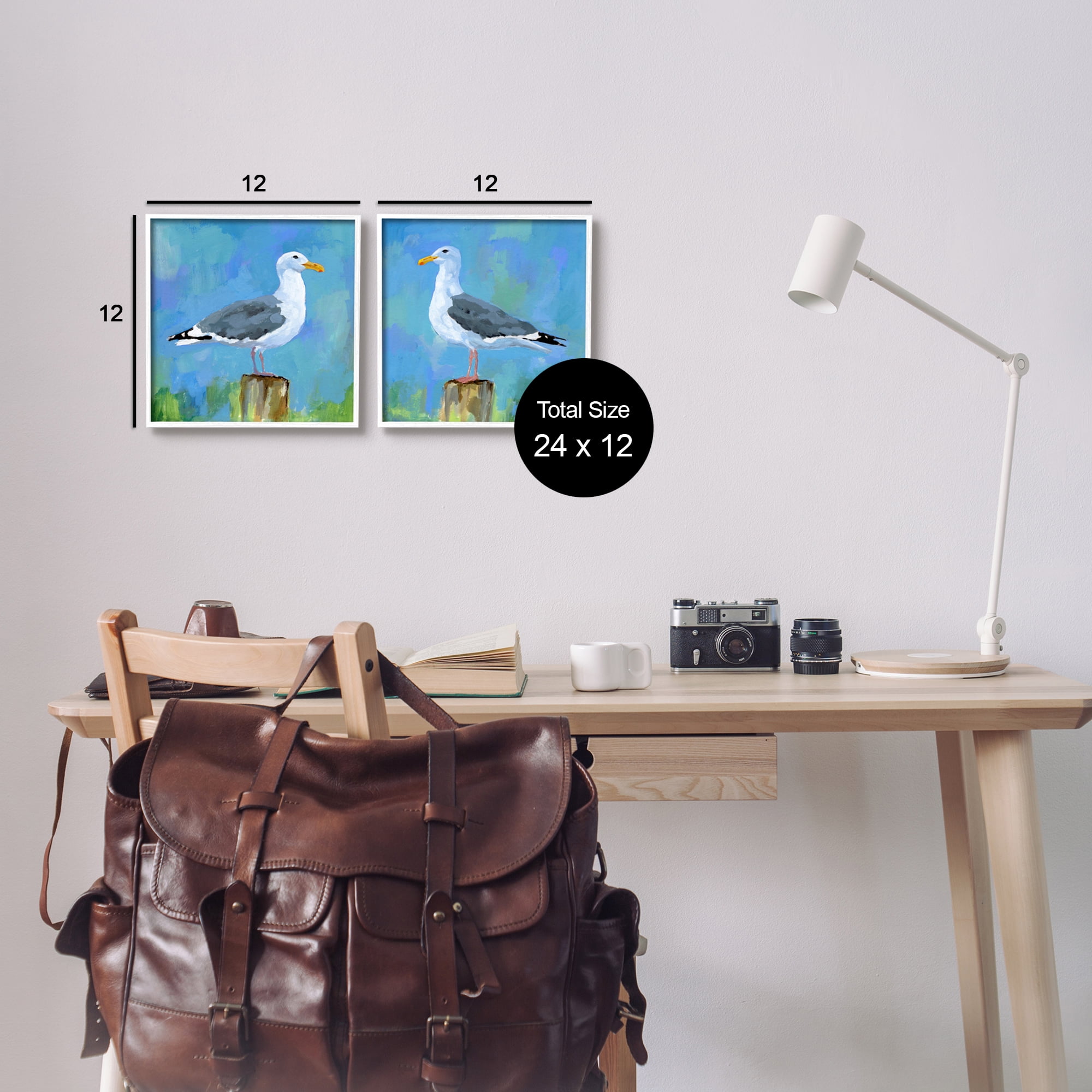 Stupell Industries Nautical Perched Seagulls Animals & Insects Painting White Framed Art Print Wall Art, 12 x 12, Set of 2