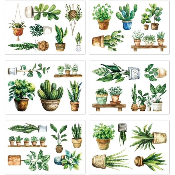 Pegatinas adhesivas estáticas para ventana, 7,9 x 11,8 pulgadas, 6 hojas con 32 piezas de patrones de plantas en macetas, pegatinas decorativas extraíbles para ventana, decoración para el hogar, la