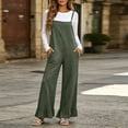 thumbnail image 4 of SAWOBUUN Womens Wide Leg Jumpsuit Adjustable Straps Casual Overalls Ruffled Hem Loose Fit Sleeveless Jumpsuits, 4 of 9