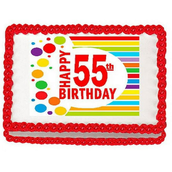Happy 55th Birthday Edible PEEL N STICK Frosting Photo Image Cake Decoration Topper
