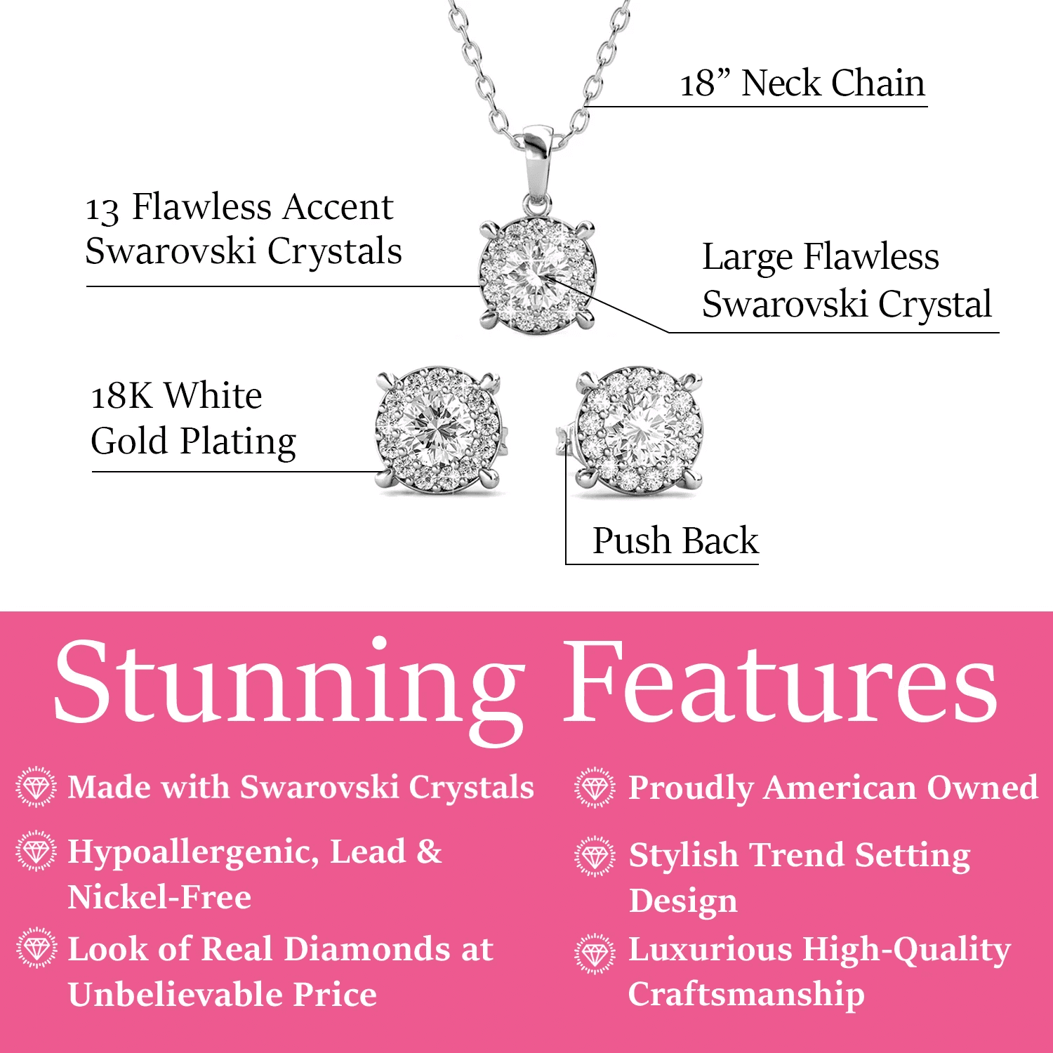 Cate & Chloe Raylee 18k White Gold Plated Jewelry Set with Swarovski Crystals Gift for Women