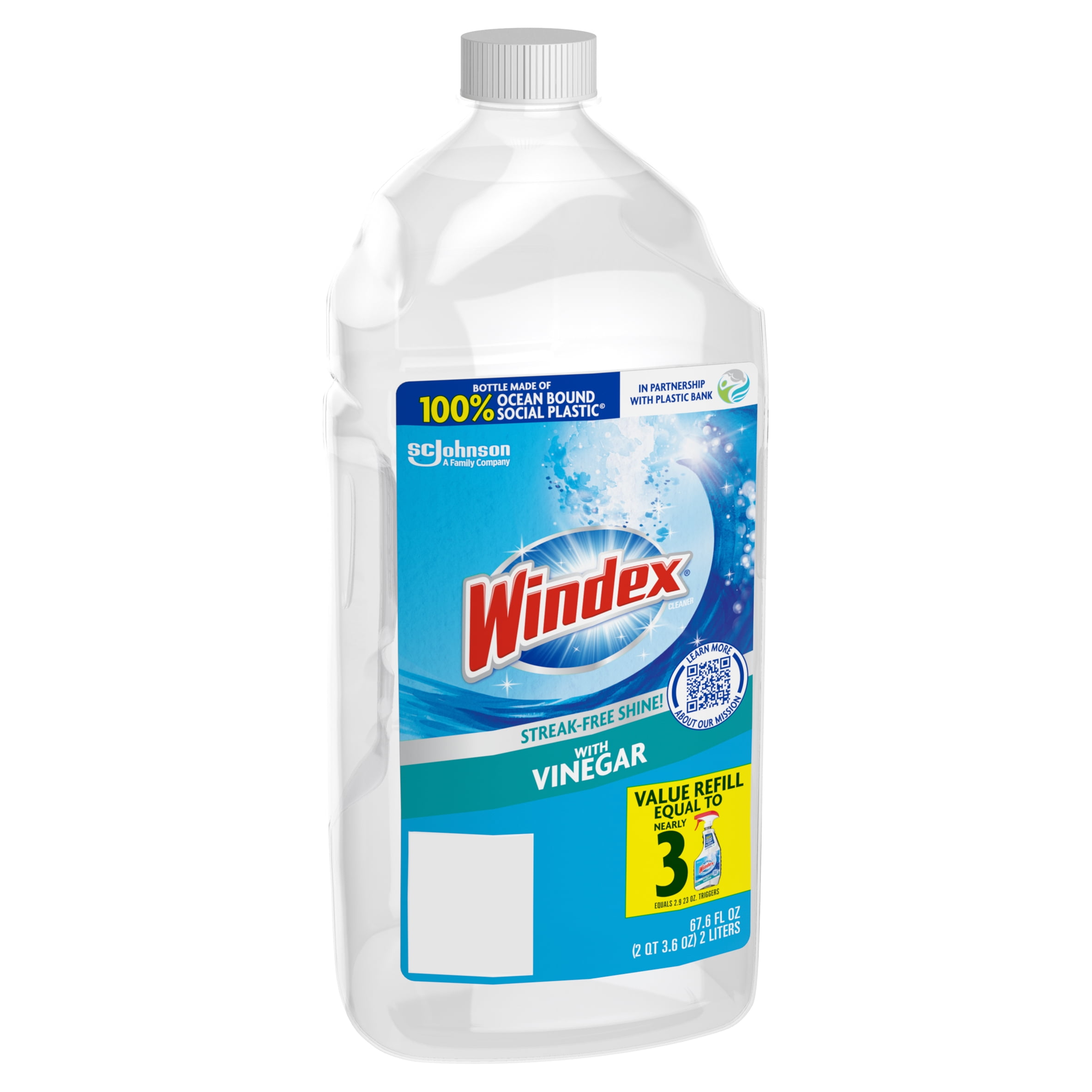 Windex Glass Cleaner Refill, Vinegar, StreakFree Shine, 2 L