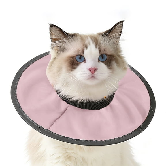 Lypsnake Cat Cone Collar With Adjustable Drawstring, Soft Pink Fabric Recovery Collar, Breathable Pet Cone for Post-Surgery Wound Protection Anti-Licking Comfortable Wear