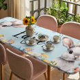 thumbnail image 3 of Happy Easter Table Cloths for 8 Foot Rectangle Tables, Spring Grey Bunny Colorful Eggs Flower Blue Patio Waterproof Elastic Fitted Tablecloths, Washable Rectangular Table Cover for Camping, 3 of 8