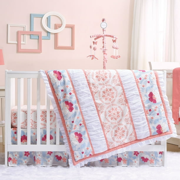 Camilla Coral And Blue Baby Girl Crib Bedding 11 Piece Sleep
