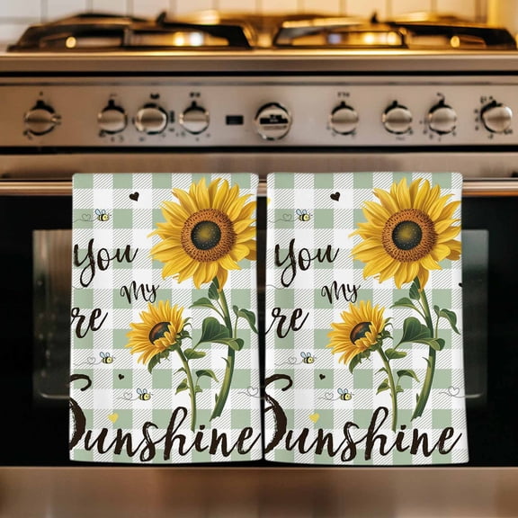Sunflowers Farmhouse Kitchen Towels Set of 1, Sage Green Plaid Pastoral Rustic Absorbent Dish Towels for Kitchen, Microfiber Hand Towel, Quick Drying Tea Towel for Cleaning Decorative Dishcloths