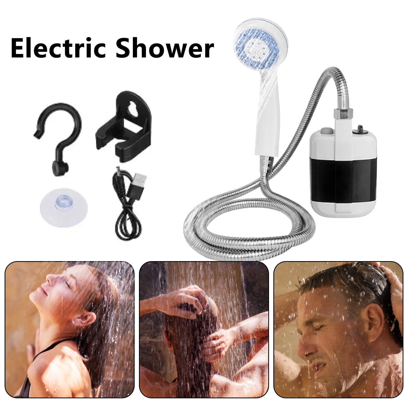 HQinX Portable Camping Shower Pump - Rechargeable Outdoor Shower Head Sprayer, 4800mAh Battery Pumps Water from Bucket. Perfect for Camping, Hiking, Travel, Car Washing & Pet Cleaning