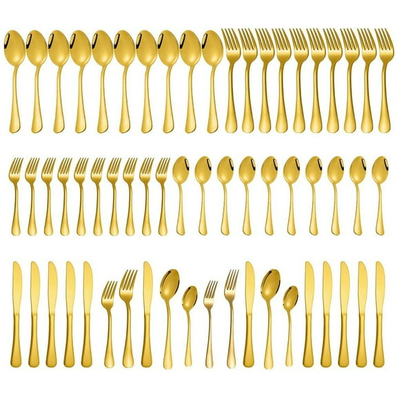 60 Pcs Stainless Steel Flatware Set,Dishwasher Safe,Gold