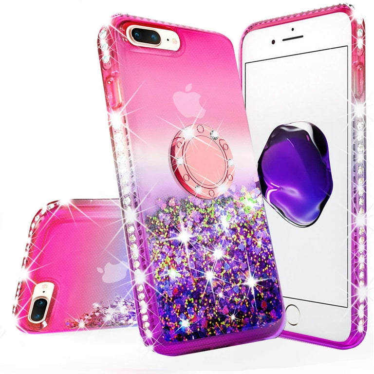 Iphone 7 Case Iphone 8 Case Gradient Glitter Liquid Floating Quicksand Ring Stand Cute Girls Women Phone Case For Iphone 7 8 Case For Girl Women Hot Pink Walmart Com