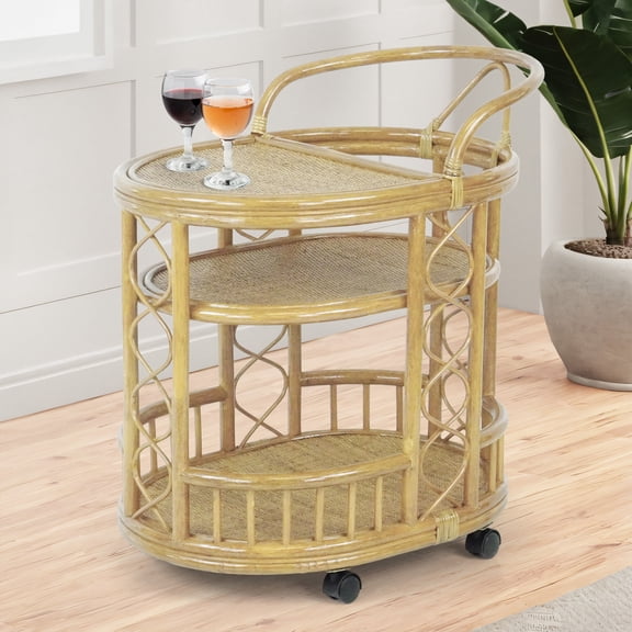 Trolly Moving Serving Cart Bar Table Natural Rattan Wicker ECO Handmade, Natural