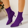 thumbnail image 5 of Quaouag Stretch Pointed Toe Sock Booties Mid-Calf Ankle Boot Stiletto Heel Boots for Women, 5 of 7