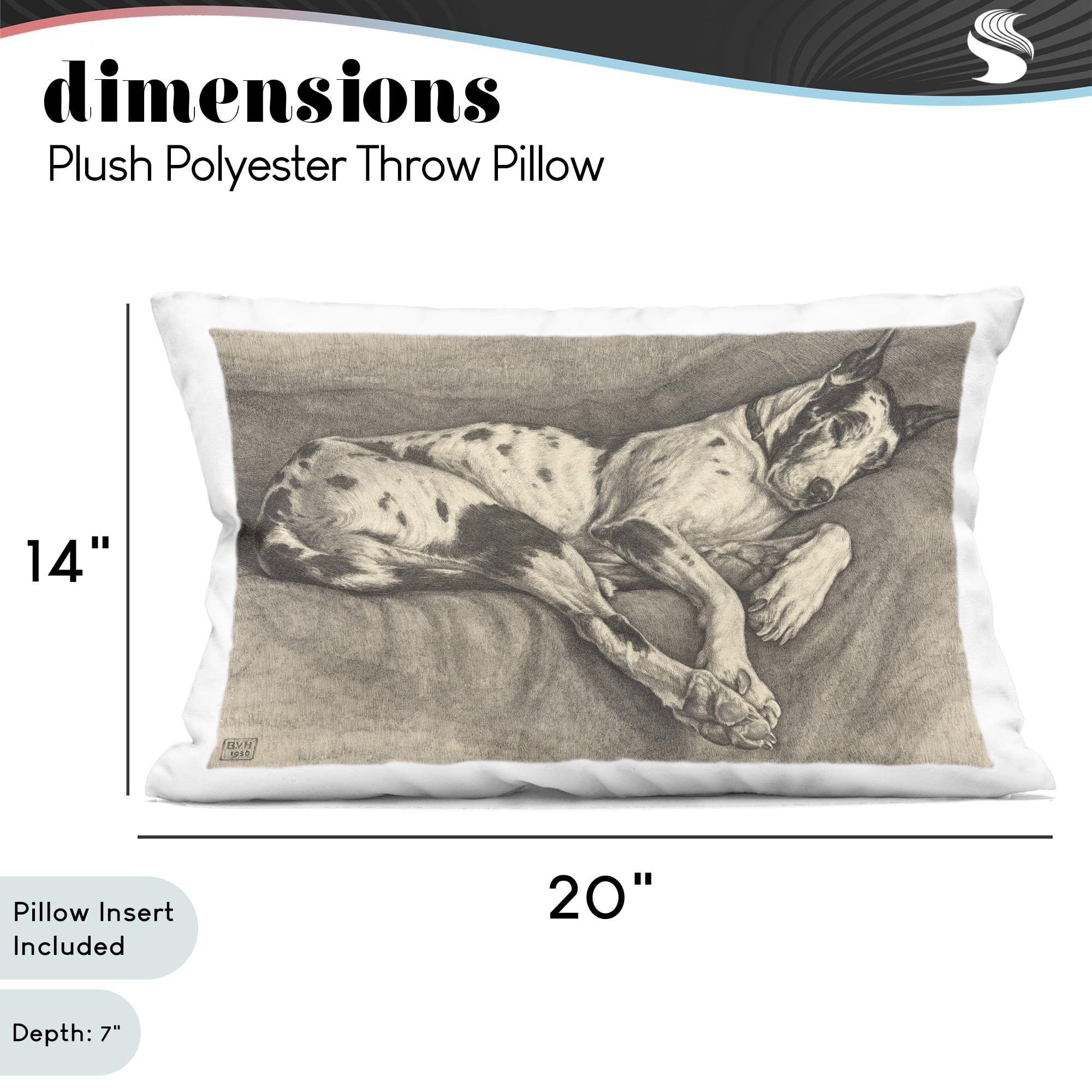Stupell Industries Sleeping Hound Drawing Decorative Printed Throw Pillow, design by Bertha Van Hasselt, 14 x 7 x 20