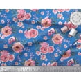 thumbnail image 3 of Soimoi Blue Cotton Jersey Fabric Leaves & Camellias Floral Print Sewing Fabric Yard 58 Inch Wide, 3 of 3