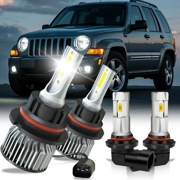 9007 LED Headlight Bulbs for Jeep Liberty 2002-2007 High Low Beam 9145 Fog light 6000K 4 Pack