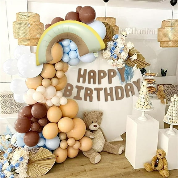 Soft and Warm Birthday Party Decor Set - Multicolor Letter Bunting, Rainbow Gradient Balloons and Latex Arch Combination