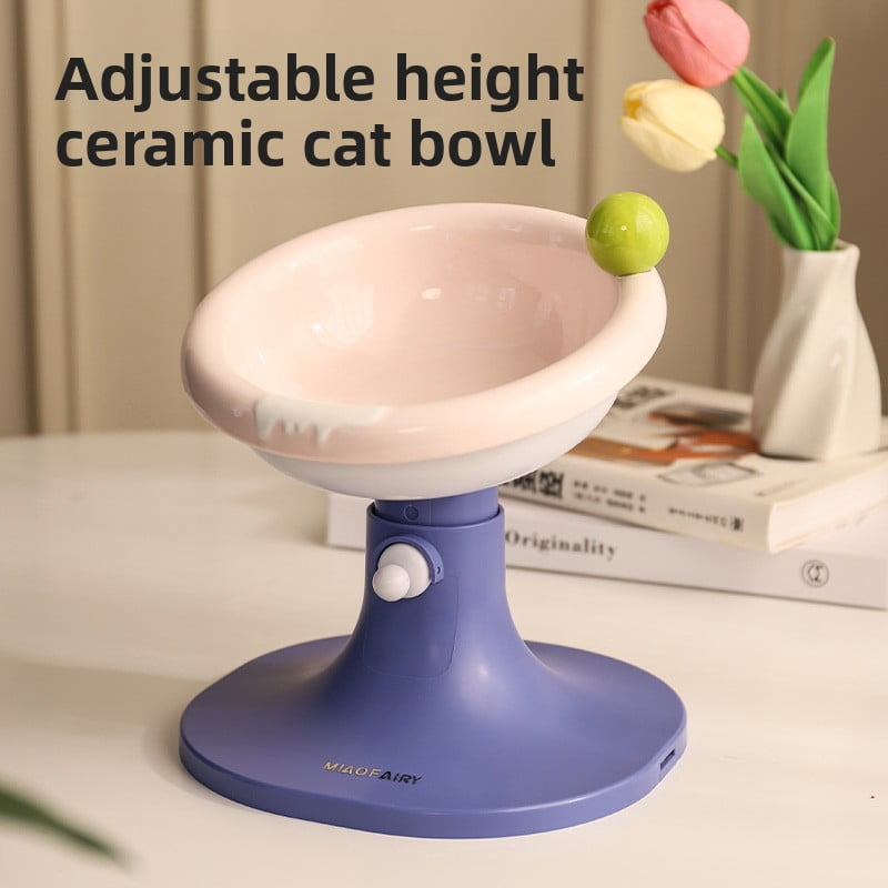 Extra WideRaised Cat Food Bowl, Shallow Ceramic Elevated Cat Feeder Bowl, Anti Vomiting, Stress Free, Whisker Fatigue, Pet Food or Water Bowl, purple