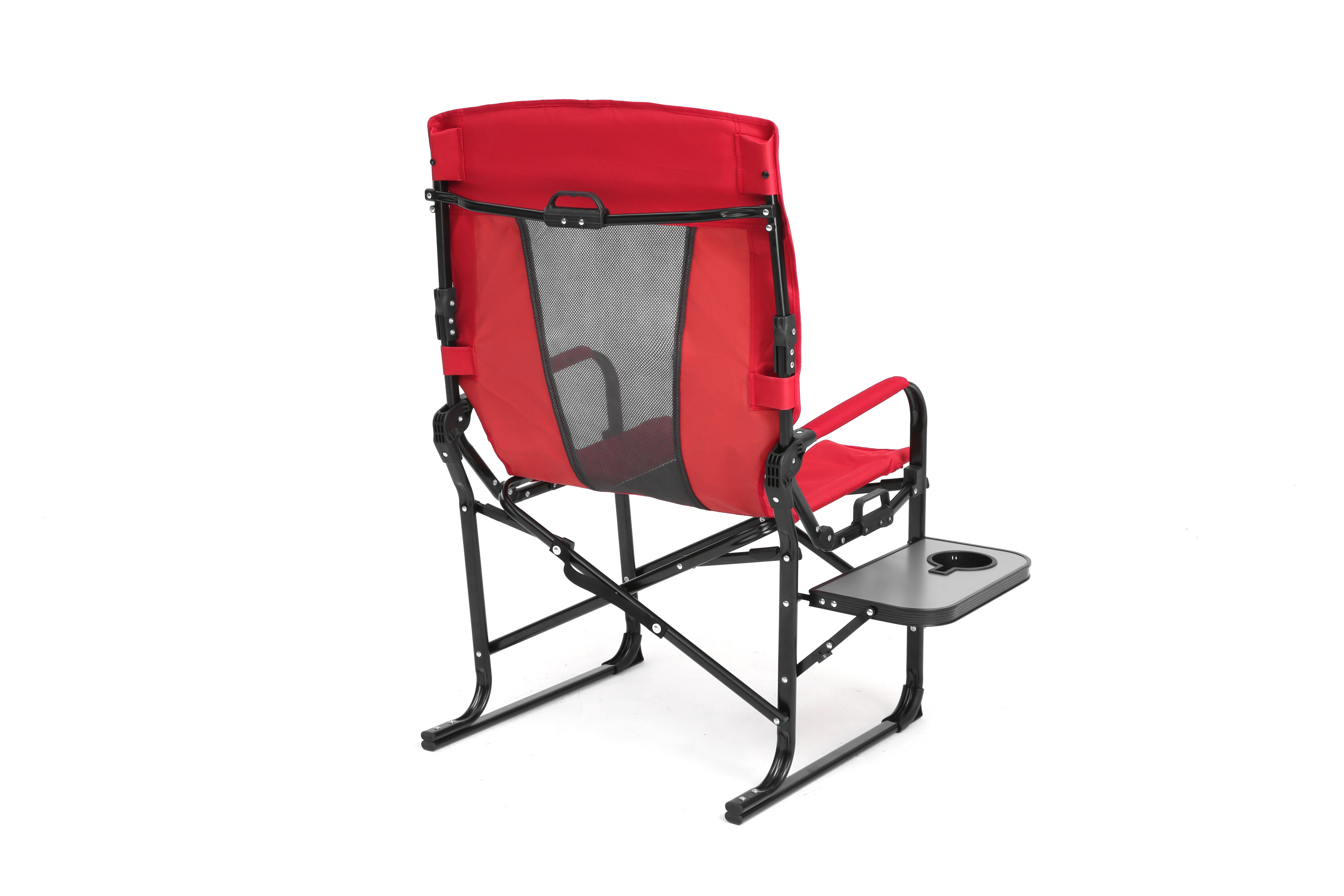 Camping Director Chair Oversized with Side Table and Cup Holder, Heavy Duty Portable Folding Chair for Beach and Lawn, Red