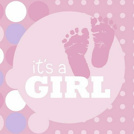 Baby Girl Footprints Lunch Napkin, 2 Ply