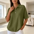 thumbnail image 4 of Yyuenw Women Lapel Collar Half Button Waffle Knit Drop Shoulder Short Sleeve Polo Solid Color Top for Casual Daily, 4 of 7