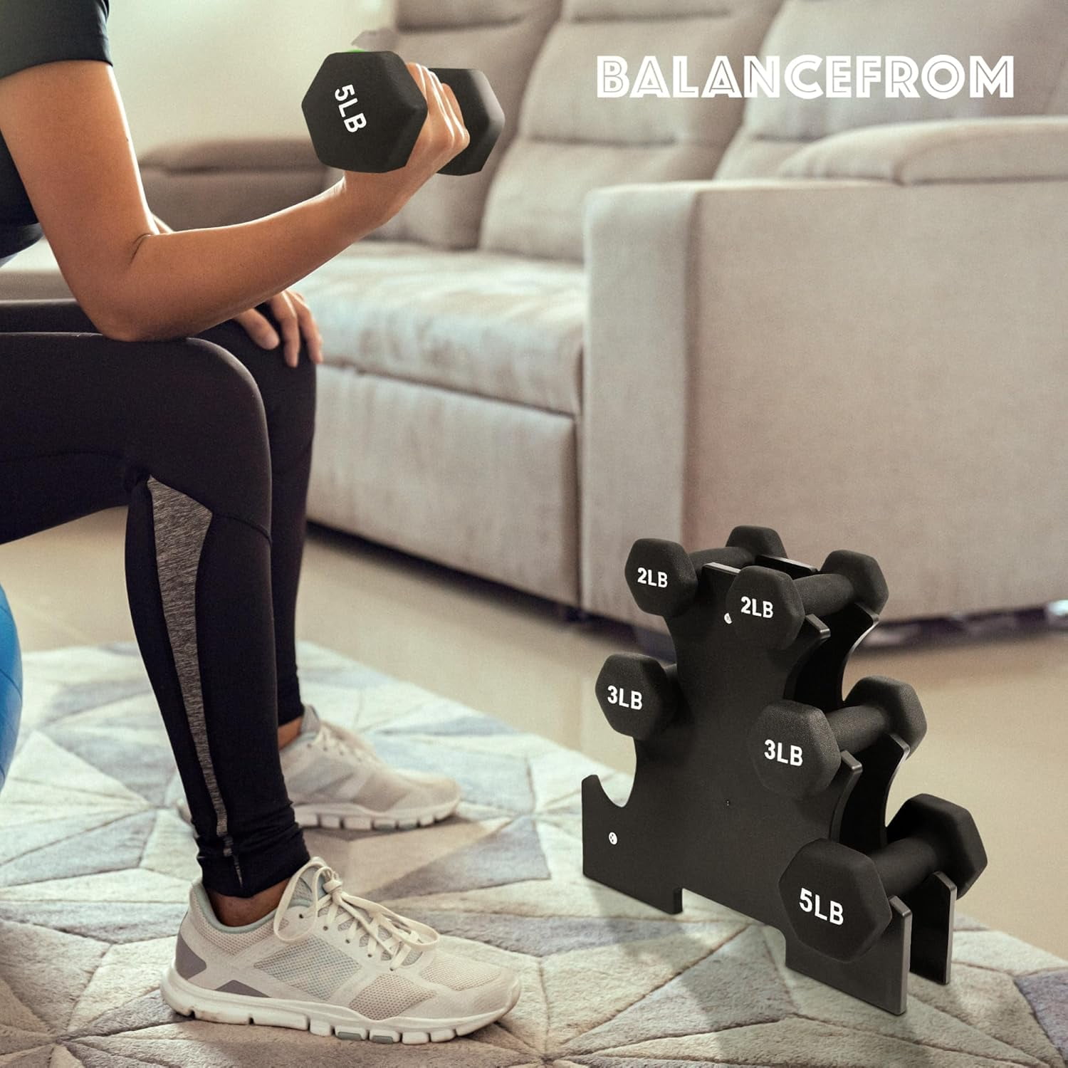 Neoprene Coated Hex Dumbbell Set with Stand, 32lb Total (3/5/8lb Pairs), Non-Slip Grip Hand Weights for Strength Training & Home Gym Workouts