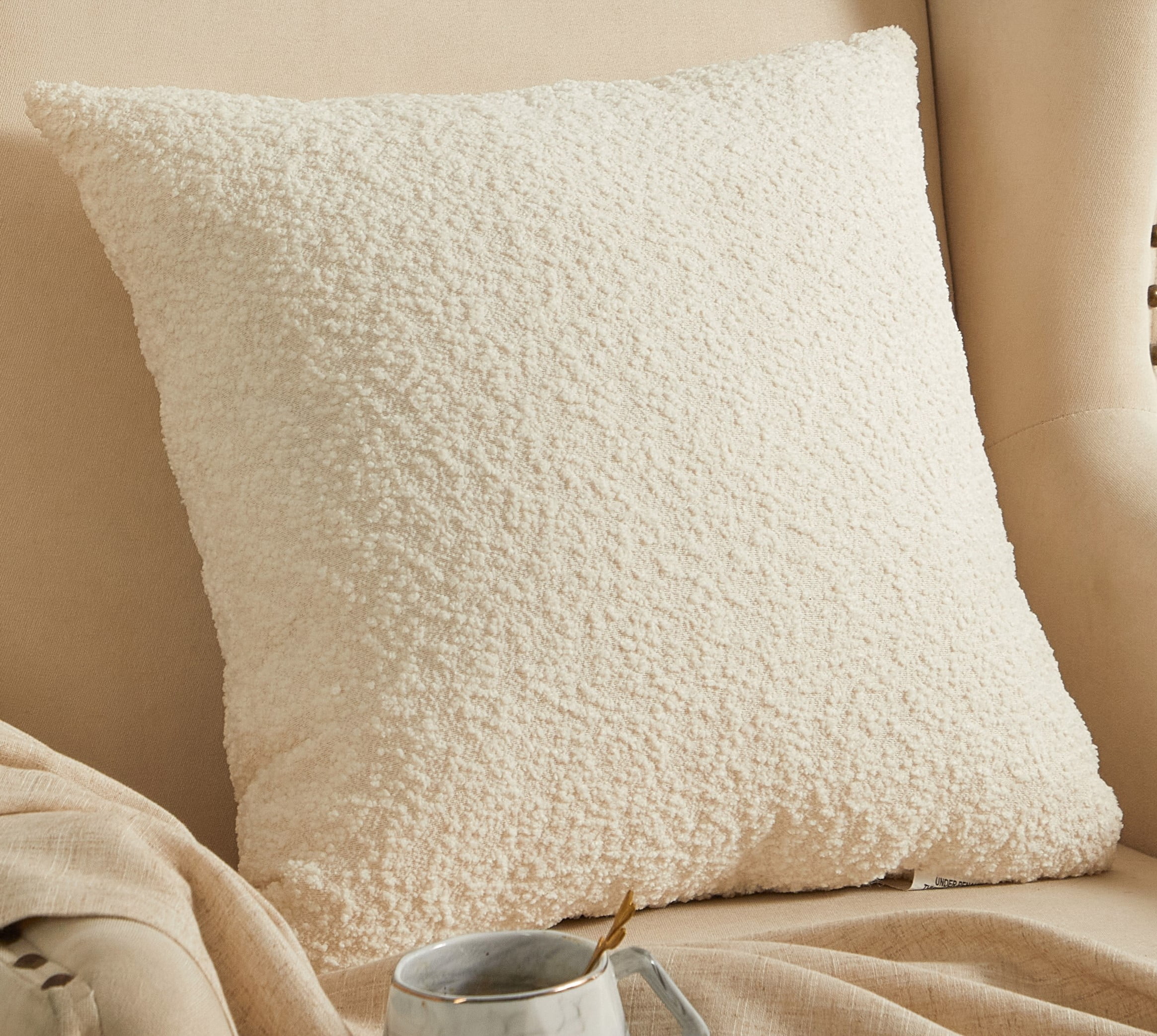 (2 pack) Mainstays Square Boucle Ivory Decorative Pillow For Adults, 18 in x 18 in