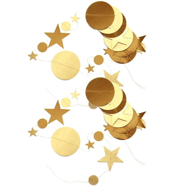 KAKOWELY 2 guirnaldas de papel con forma de estrella y redonda con purpurina de 4 m, con espejo dorado, decoración colgante para fiestas, regalos para guardería, cumpleaños y escuela