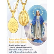 U7 Holy Virgin Mary Medal Necklace for Womens 14K Yellow Gold Plated Cross Chain Lady of Guadalupe Pendant Miraculous Catholic Christian Jewelry