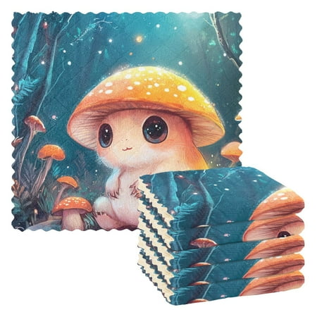

6 Pieces of Kitchen Towels 11x11Inch Kitchen Dish Cloths Kitchen Dish Towels Reuseable Cleaning Cloths Lovely Cartoon Orange Mushroom