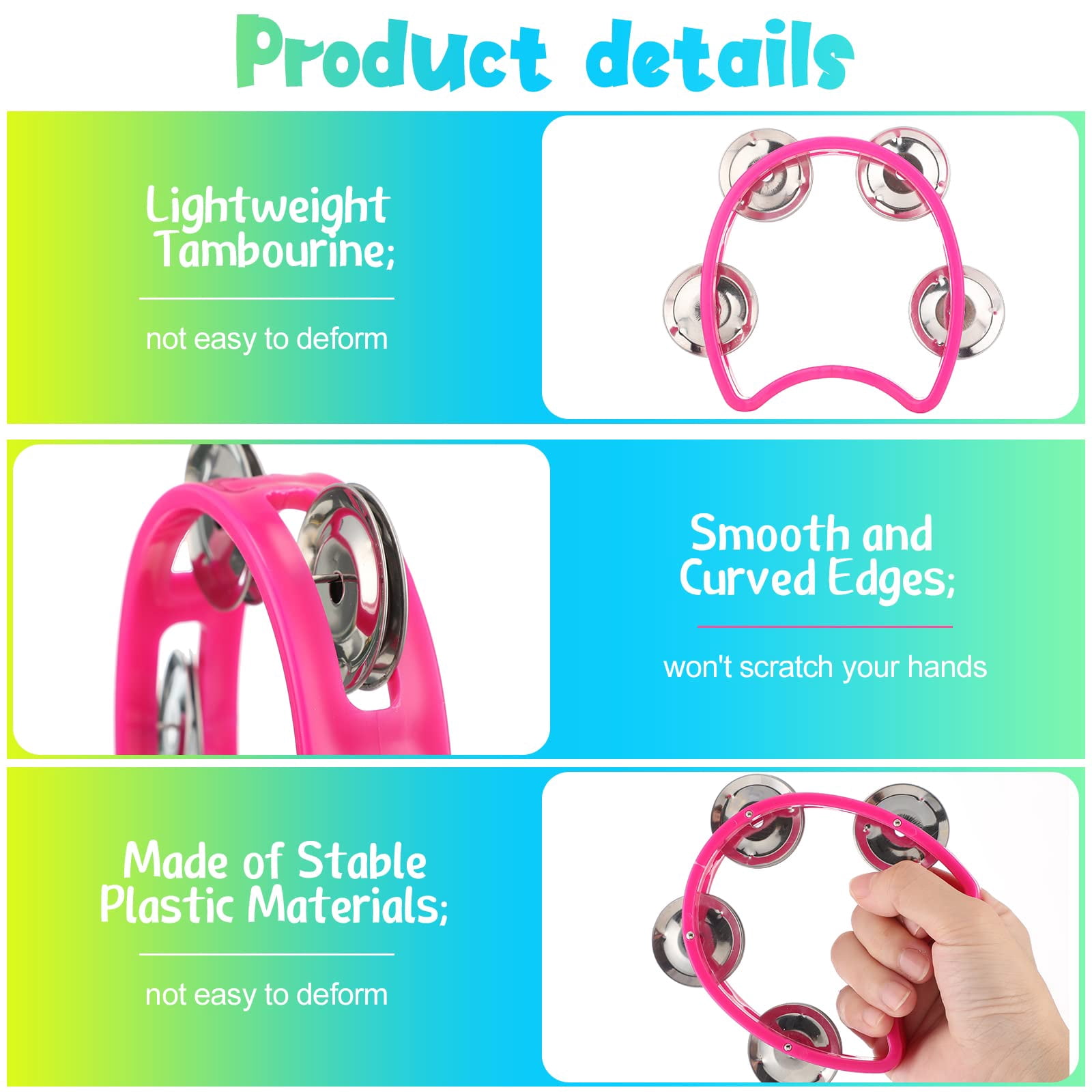 50 Pieces Tambourine Bulk For Kids Adults 4 Bells Colored Noise Makers Tambourines Musical Rhythm Instrument Set Church Worship Toddler Students Music End Of School Year Gifts