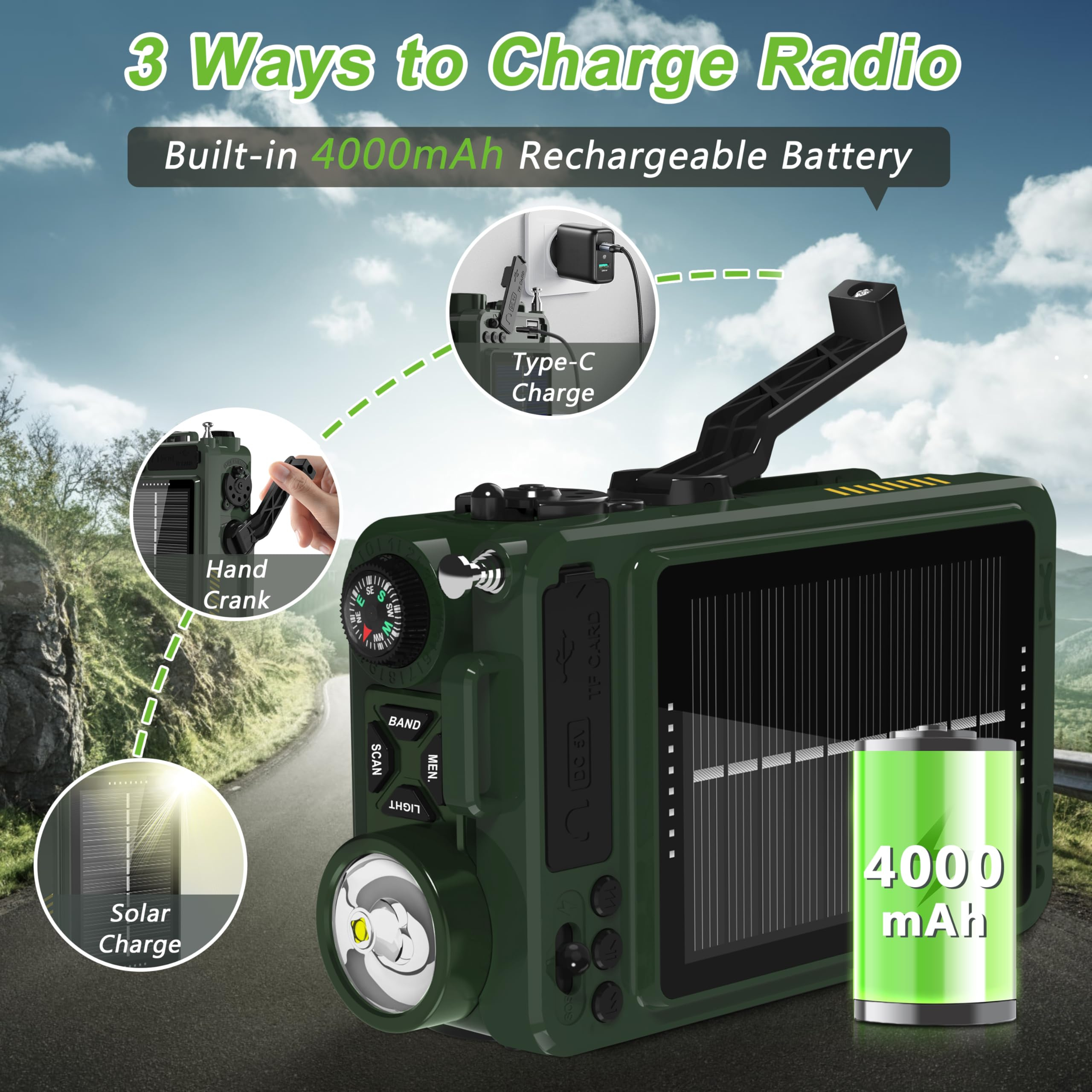Jazmm Solar Emergency Radio with Hand Crank & Bluetooth photo 3