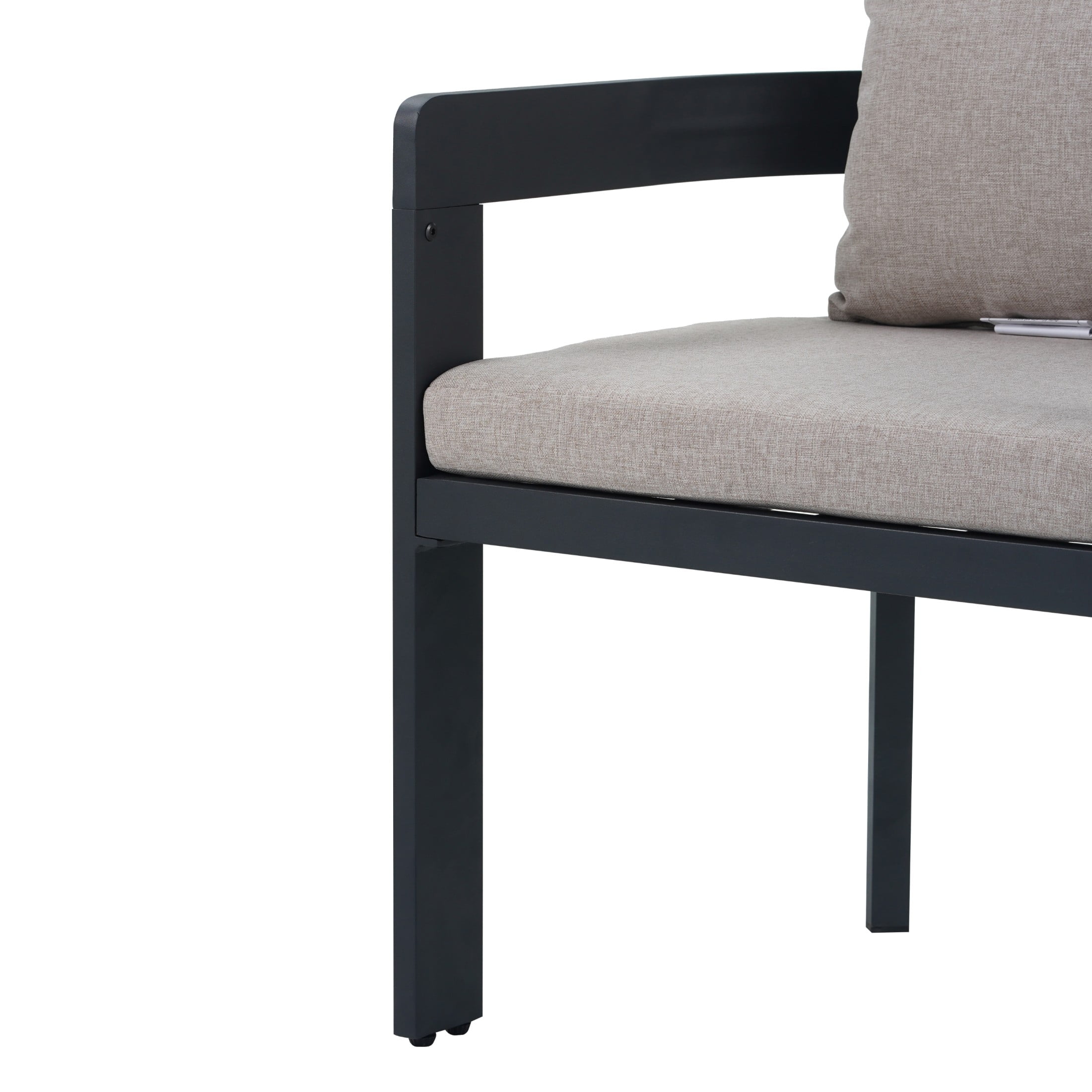 Calistae Outdoor Patio Dining Chairs, Aluminum, Beige + Black, Set of 2