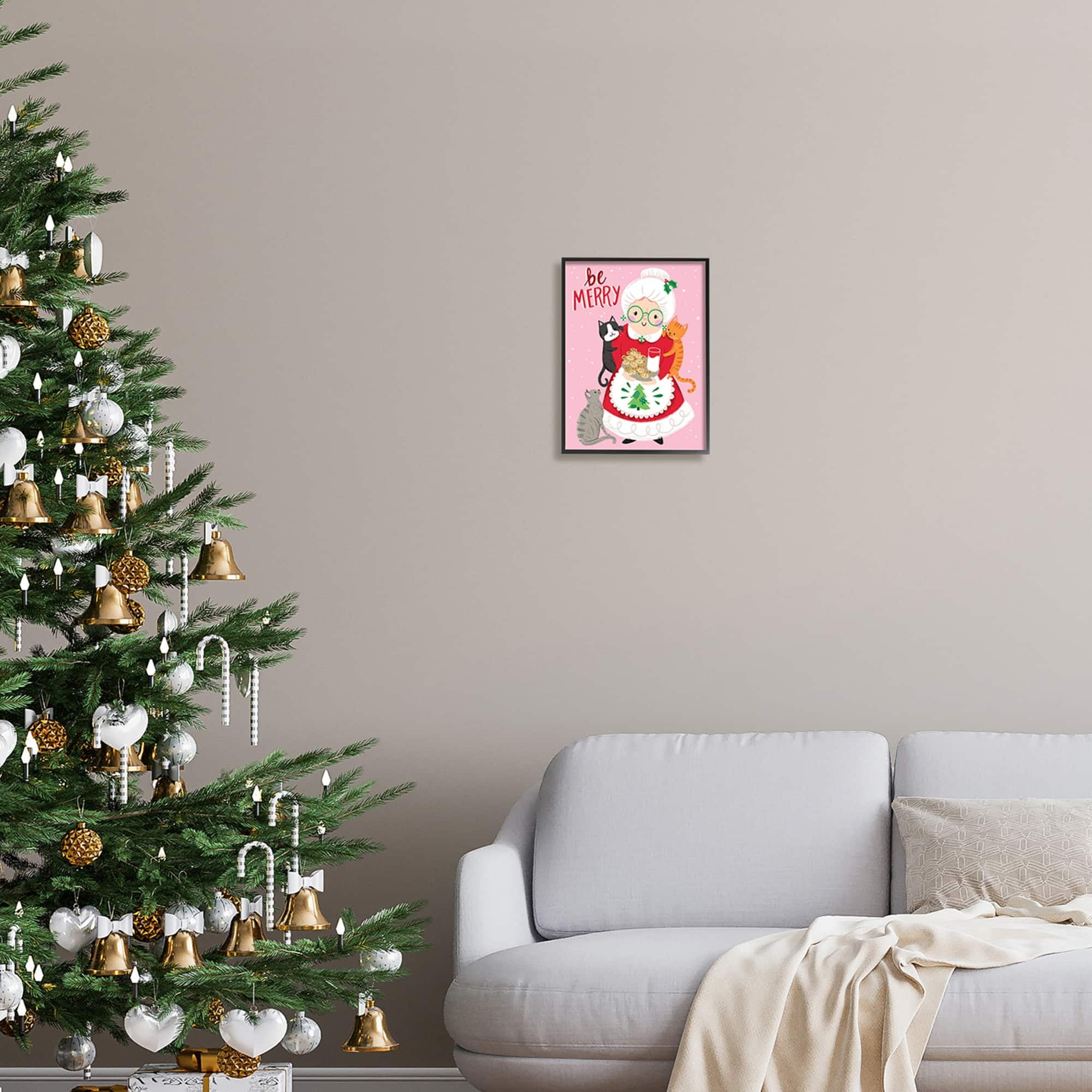 Be Merry Grandma Christmas Cookies Cats Perched Holiday Graphic Art Framed Art Print Wall Art